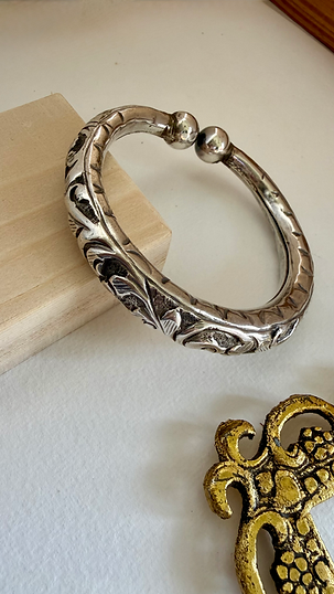 Geetali Hand Cuff in Brass with Antique Silver Polish and Adjustable - Single Piece | SHOBITAM