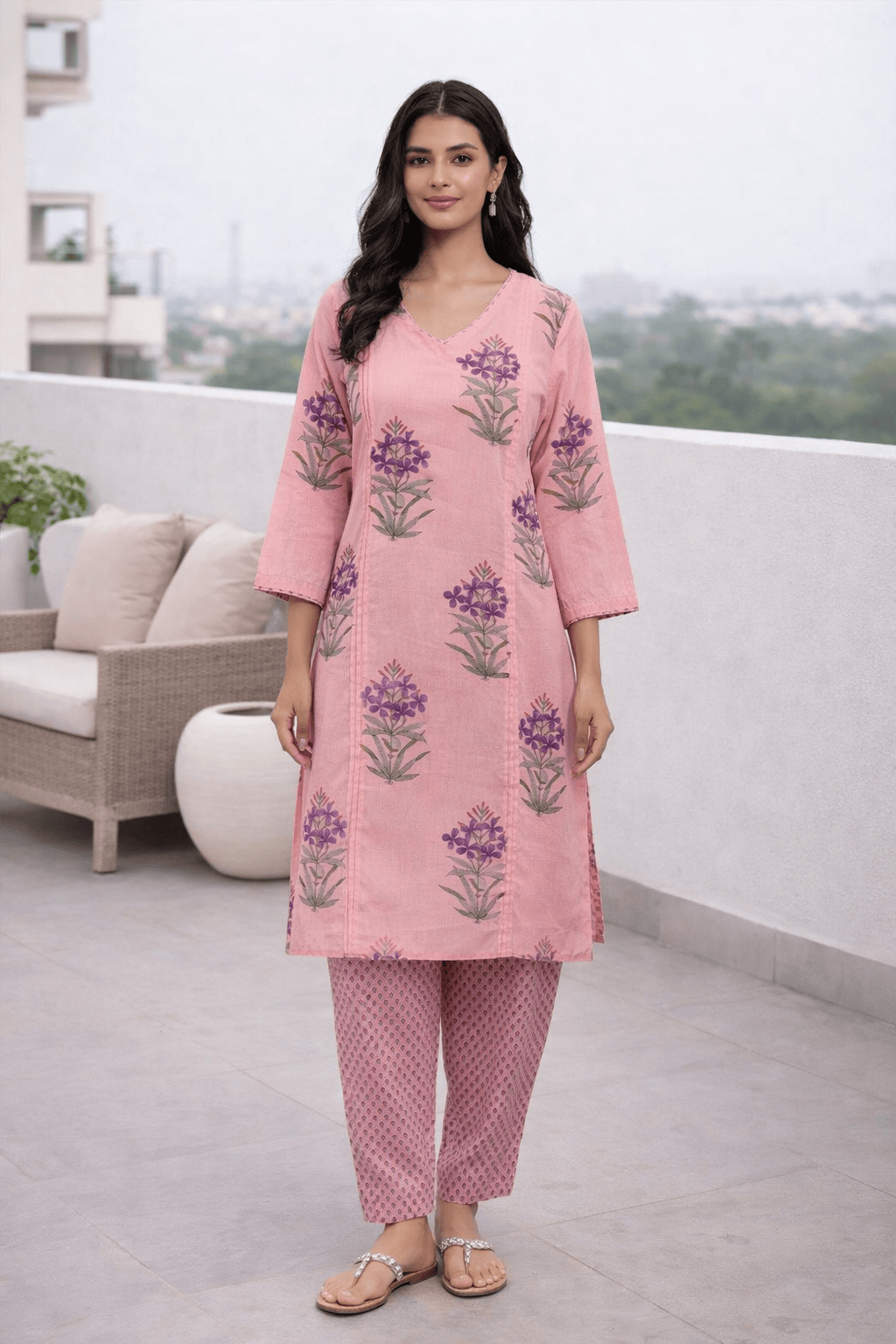 Peachy Hand Block Print Pink Kurta Set Of 2