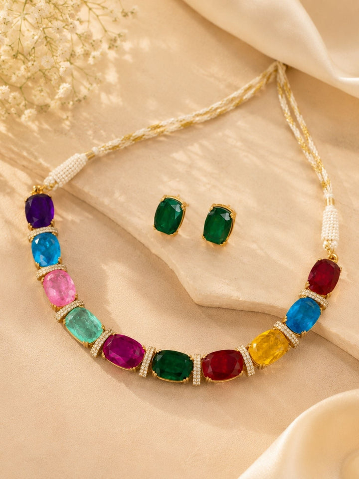 Unique Crystal Choker Necklace Set | SHOBITAM