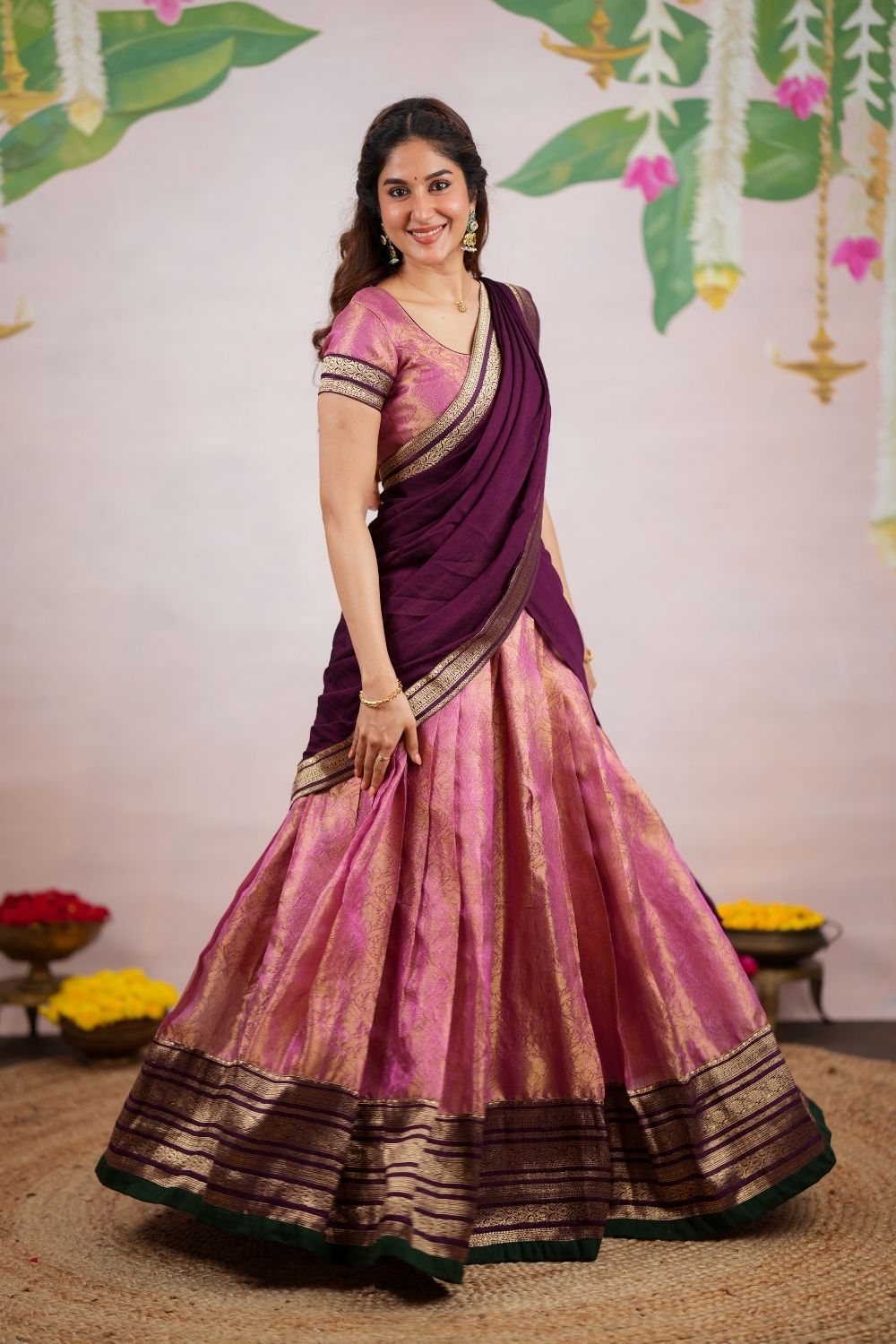 Tanisha Pink Halfsaree (Set of 3) | SHOBITAM