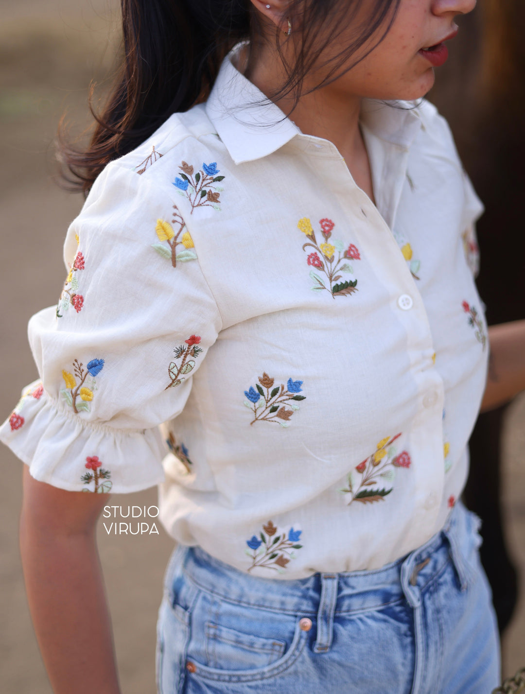 Floral Embroidered Shirt - Onam Edit Express | SHOBITAM