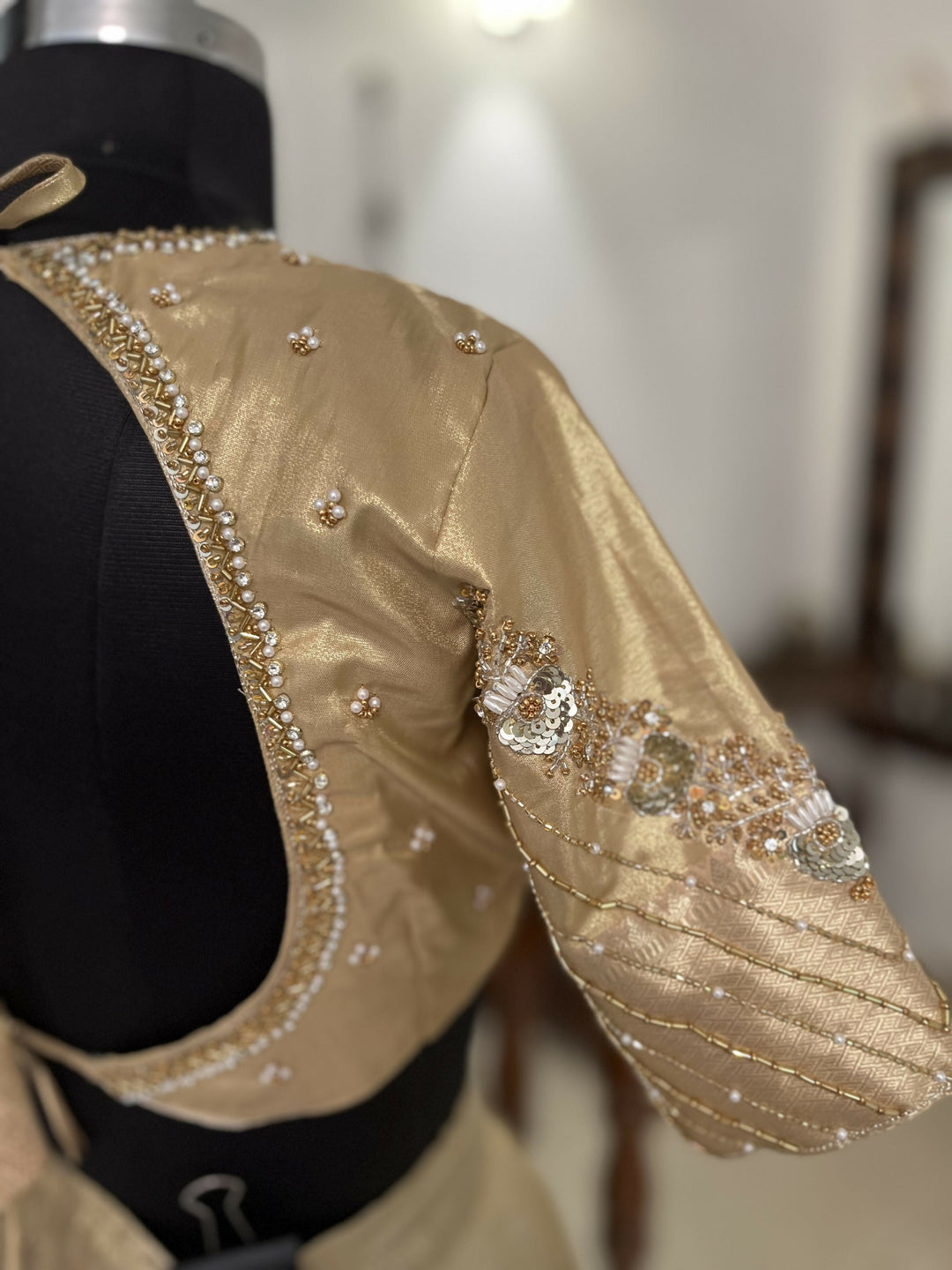 Gold Semi Kanchi half saree Davani /Lehenga Sets with Hand Embroidery Blouse