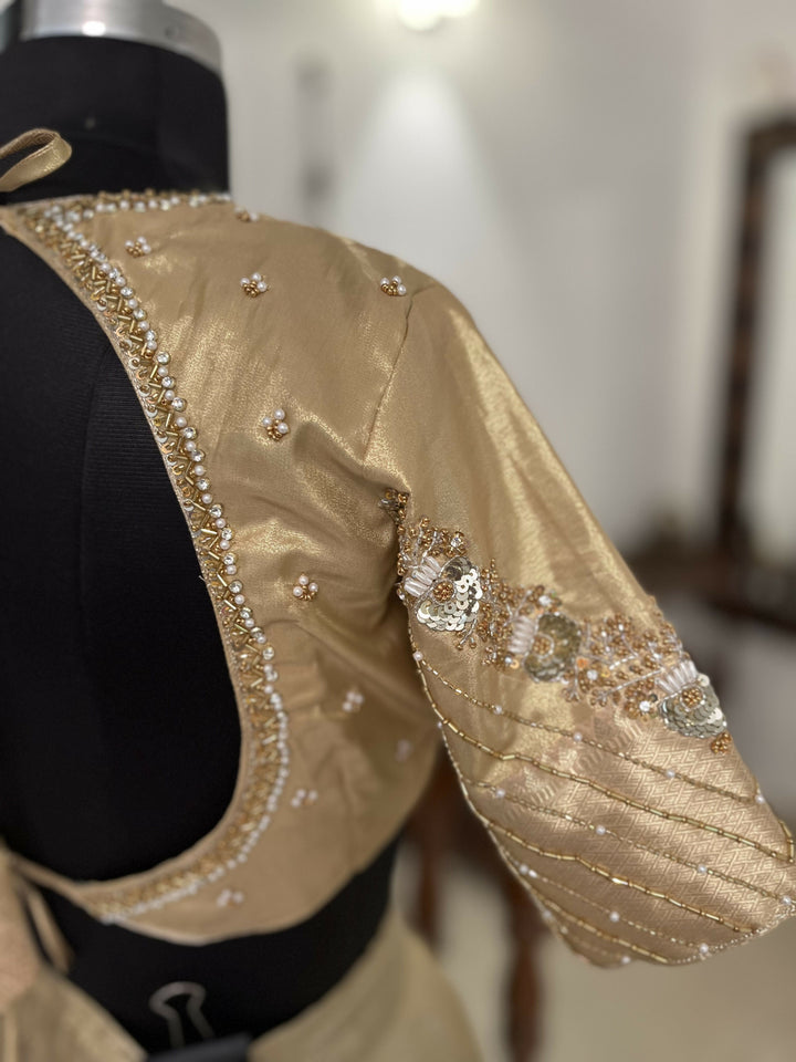 Gold Semi Kanchi half saree Davani /Lehenga Sets with Hand Embroidery Blouse