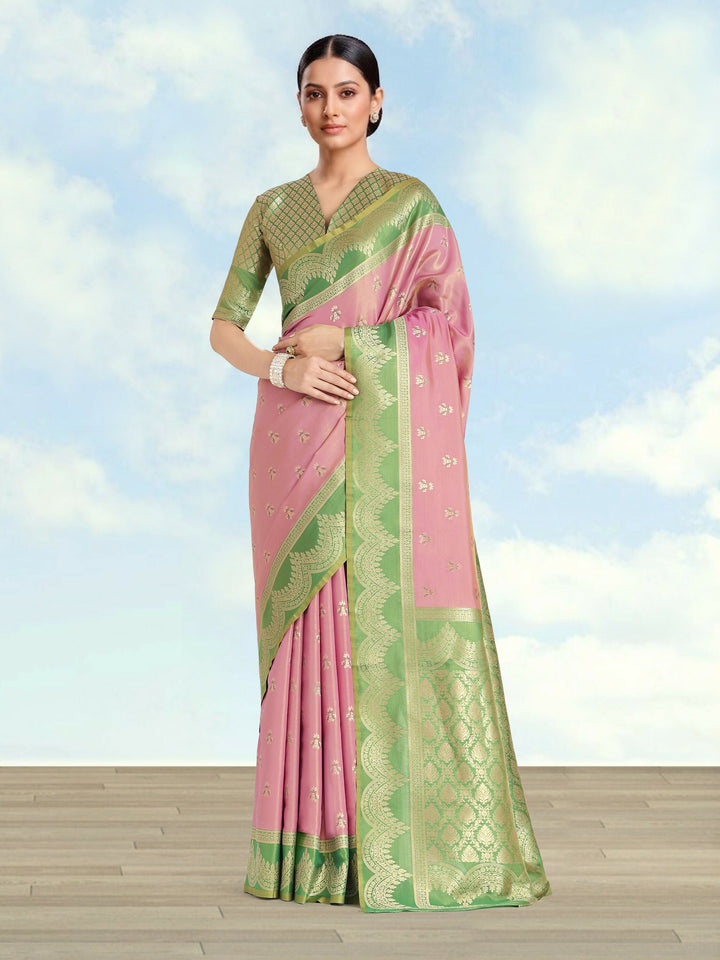 Mauve Pink Color Weaving Semi Banarasi Tissue Silk Saree | SHOBITAM