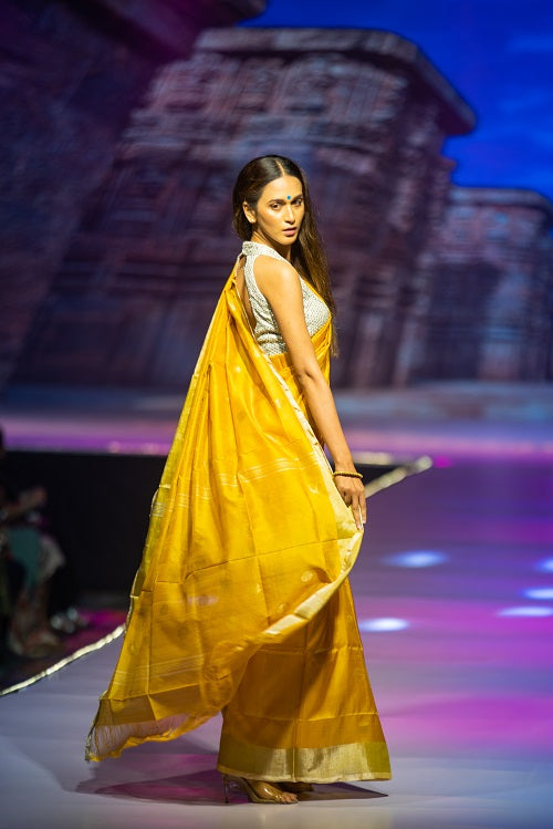 Rukmini - Handwoven Yellow Silk Saree | SILK MARK CERTIFIED | SHOBITAM