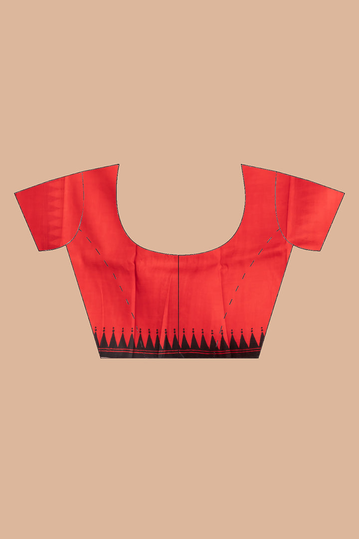 Red and orange skirt border printed pure silk saree  | SILK MARK CERTIFIED | SHOBITAM