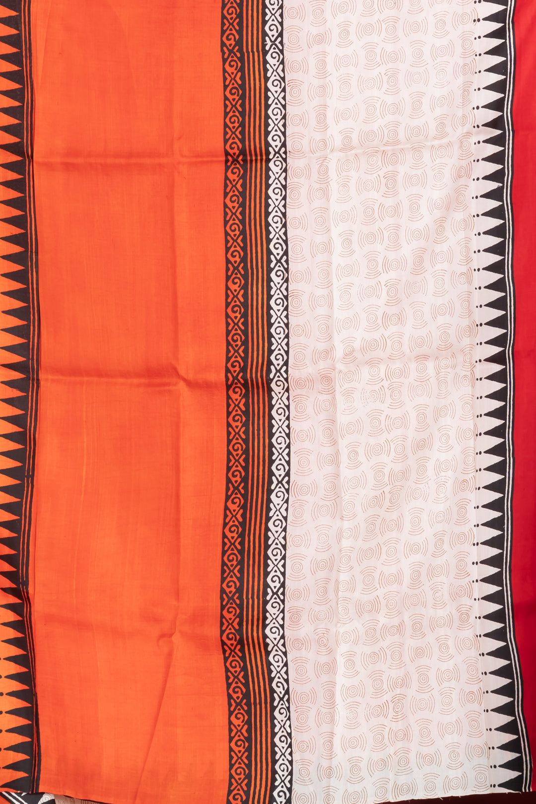 Red and orange skirt border printed pure silk saree  | SILK MARK CERTIFIED | SHOBITAM