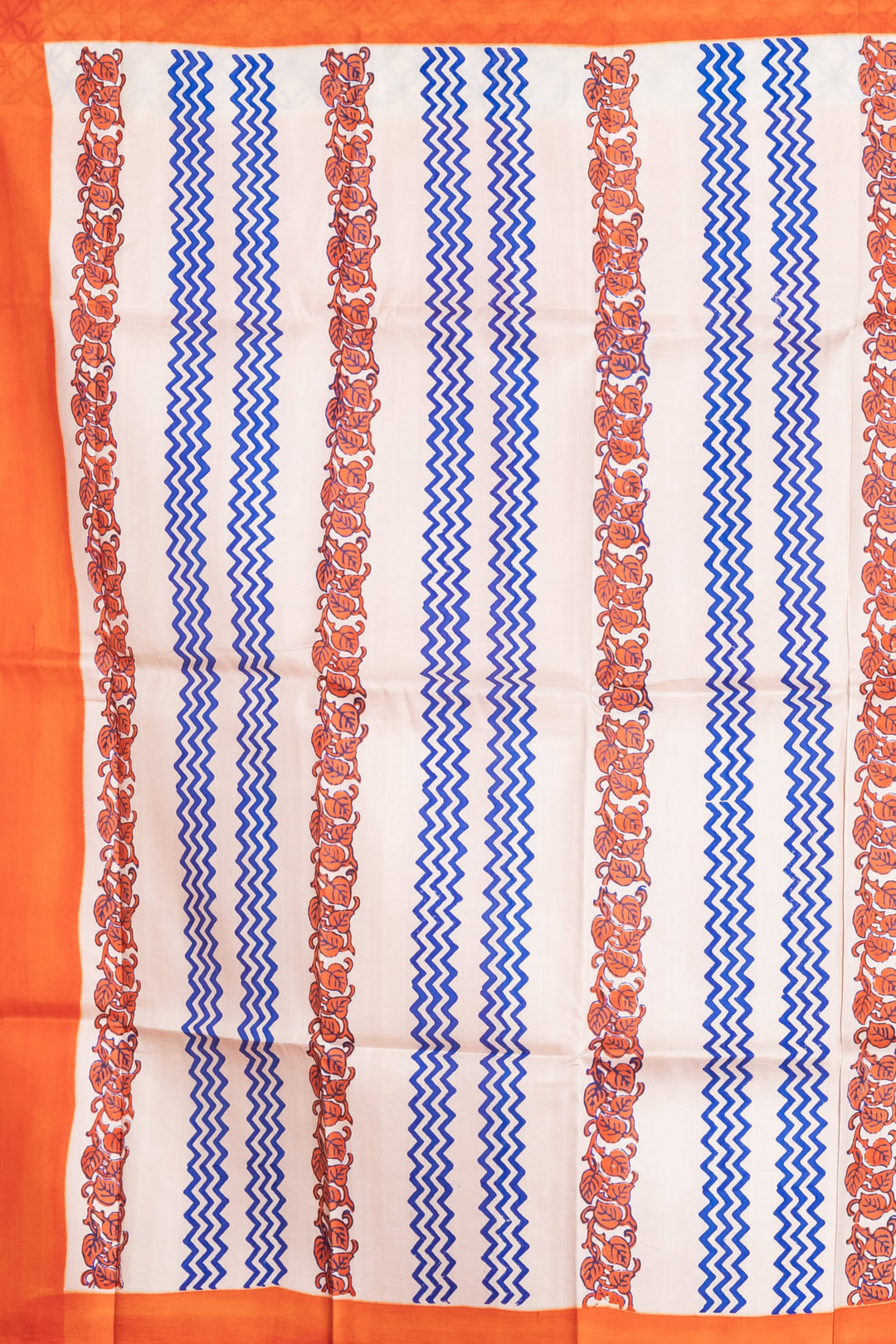 Orange and blue printed silk saree | SILK MARK CERTIFIED | SHOBITAM