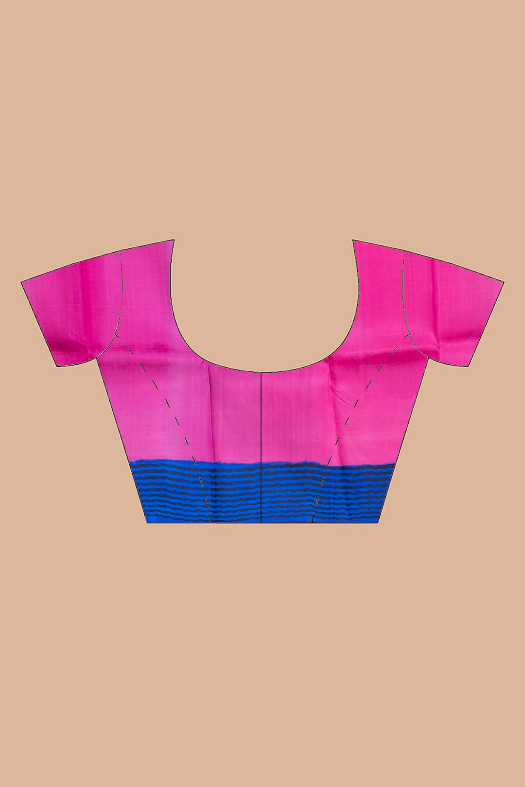 Blue and Pink Printed Silk Saree With  Leaf Prints and  Striped Border | SILK MARK CERTIFIED| Shobitam