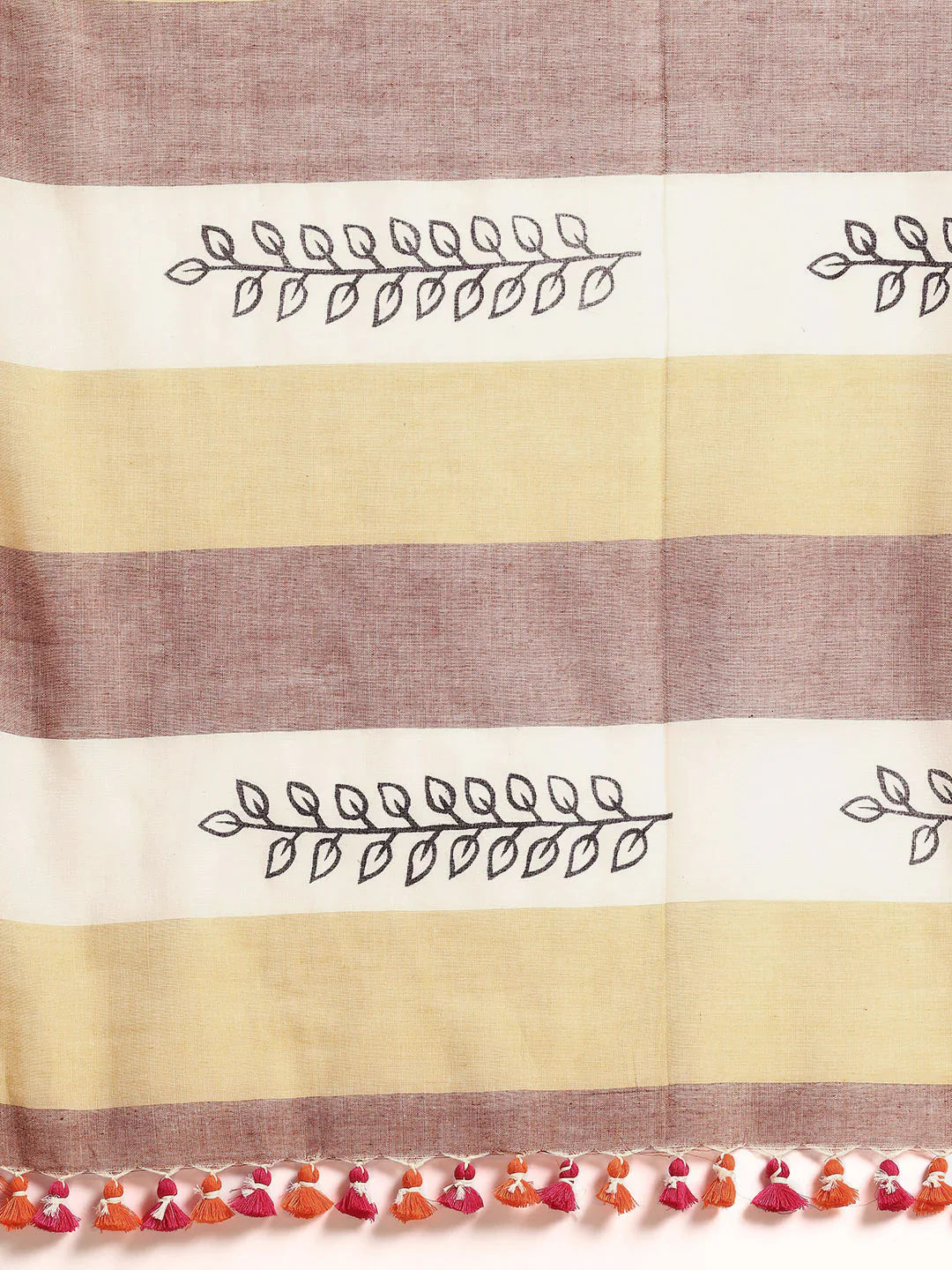 Beige Handloom Owl Print Soft Cotton Saree