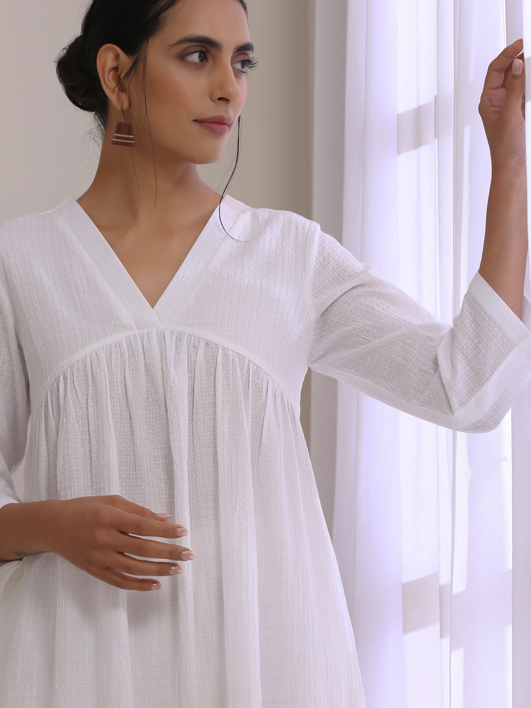 White Dobby Flared Slit Kurta Pant Set  | SHOBITAM