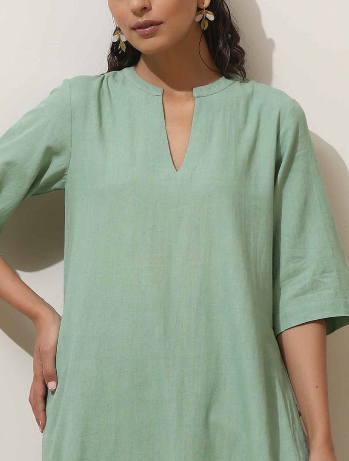 Mint Green Cotton Linen Kurta Pant Set | SHOBITAM
