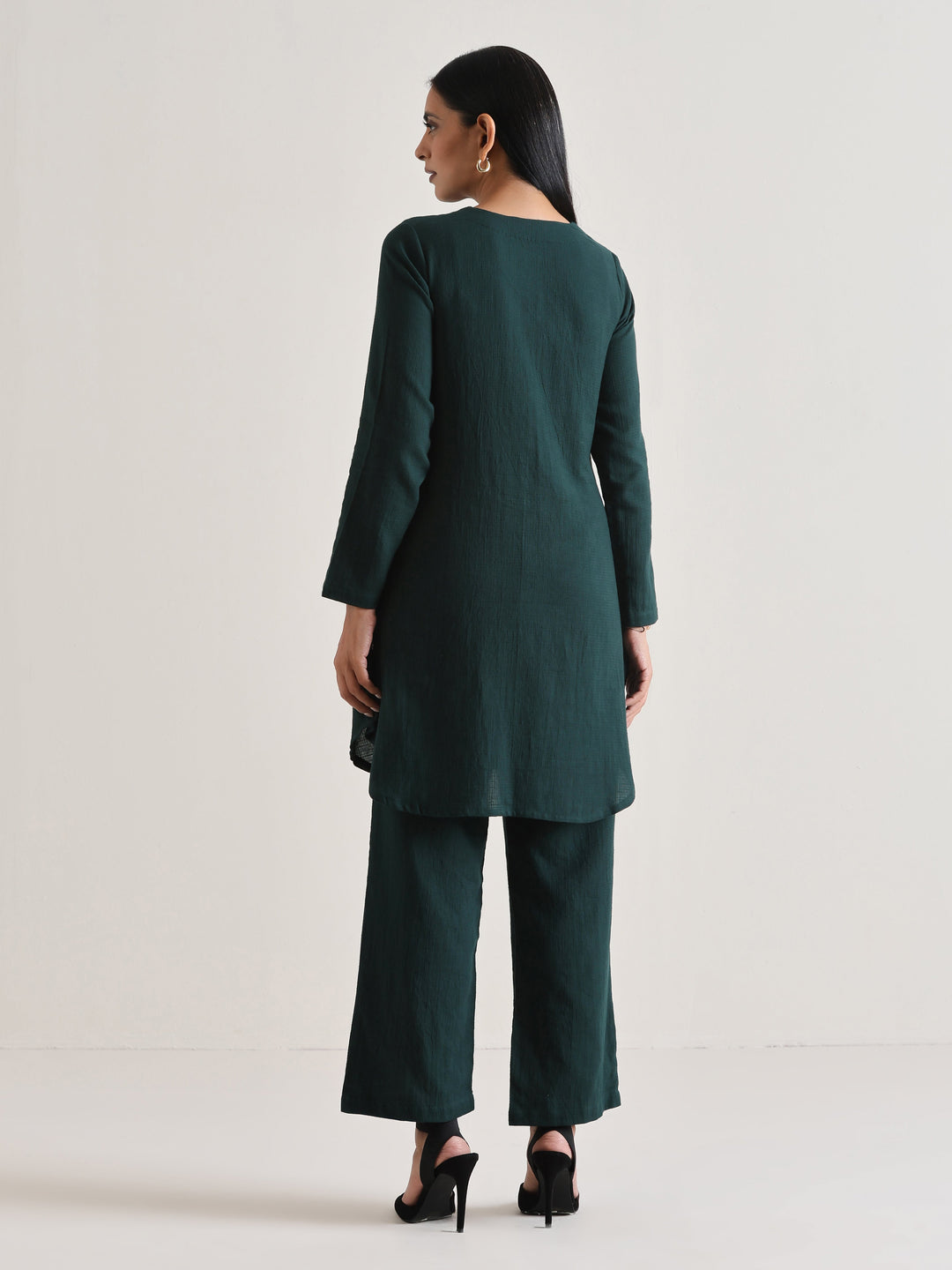Dark Green Front Placket Co-Ord Set | SHOBITAM