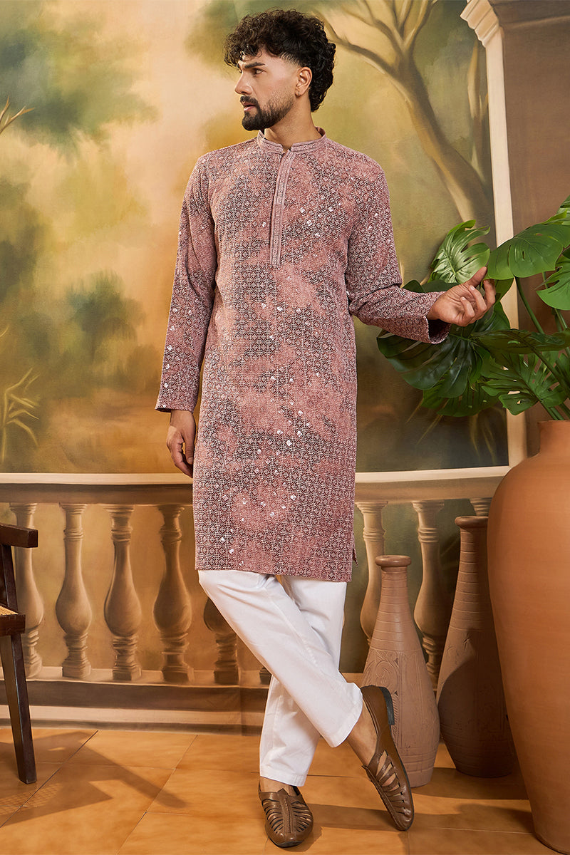 Brown Viscose Rayon Shibori Embroidered Straight Kurta | SHOBITAM