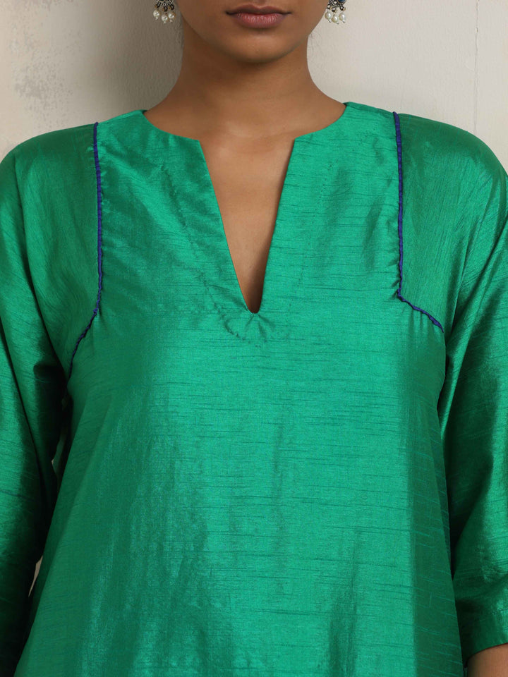 Bright Green Silk Kurta Co-ord Set | SHOBITAM