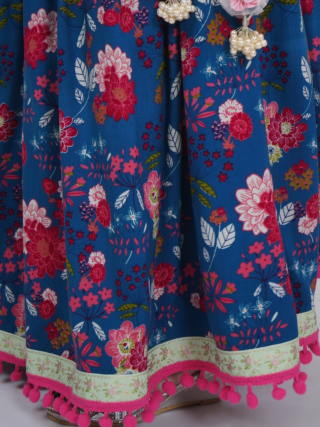 Girls Royal Blue Cotton Phoolon ki Bahar Lehenga Set | SHOBITAM