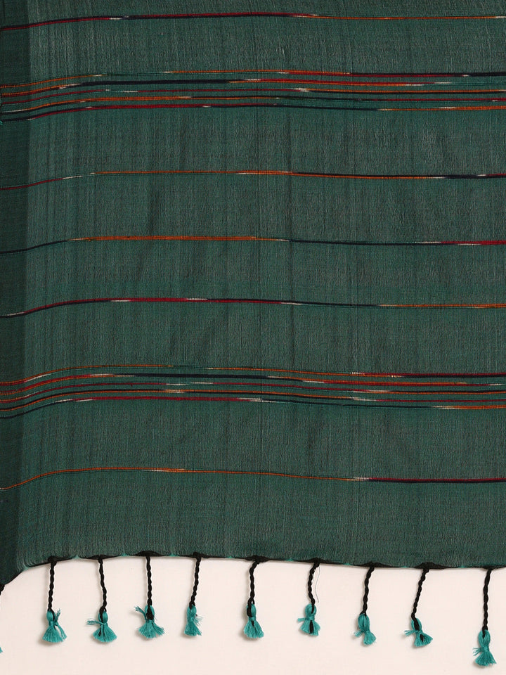 Bottle Green Pure Cotton Saree with Blouse piece