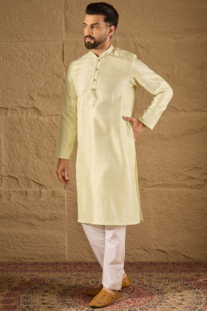 Green Silk Blend Solid Embroidered Straight Kurta with Trouser  | SHOBITAM