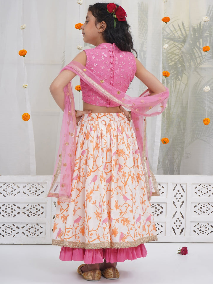 Girls Bird and Floral Embroidery Lehenga Set | SHOBITAM