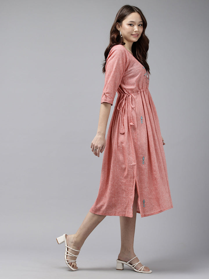 Pink Cotton Kantha Dress | SHOBITAM