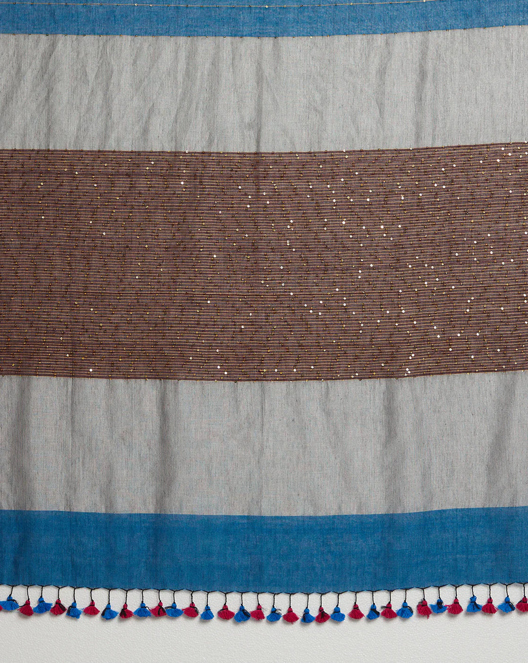 Blue Handloom Sequins Cotton Handloom Saree
