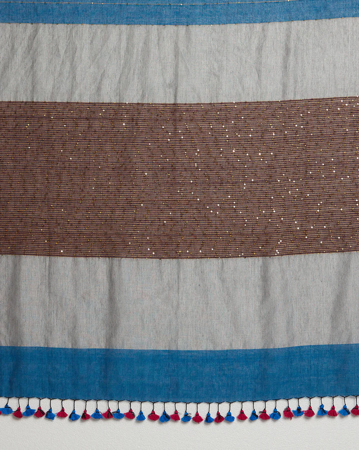 Blue Handloom Sequins Cotton Handloom Saree