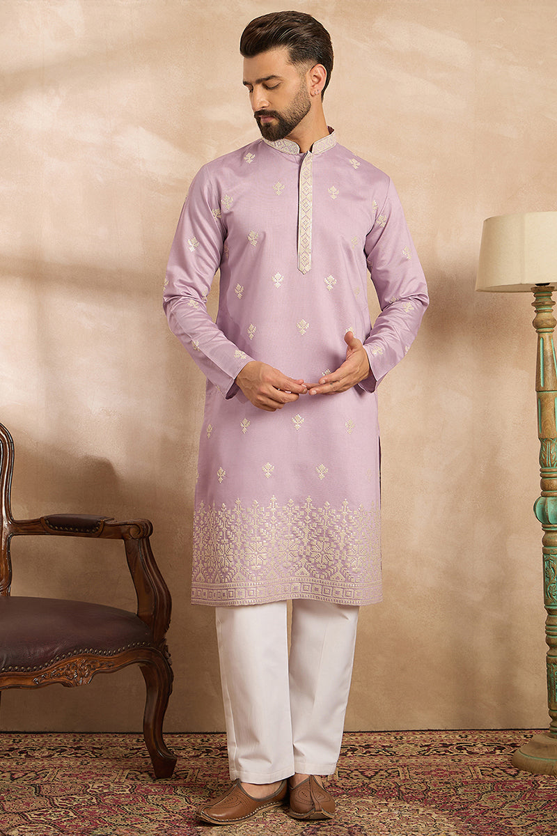 July 6 listing// Lavender Polyester Solid Embroidered Straight Kurta With Trouser | SHOBITAM