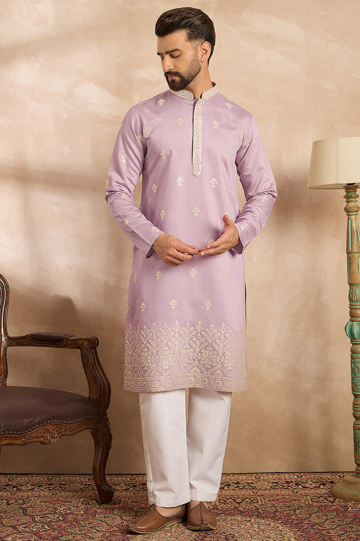 July 6 listing// Lavender Polyester Solid Embroidered Straight Kurta With Trouser | SHOBITAM