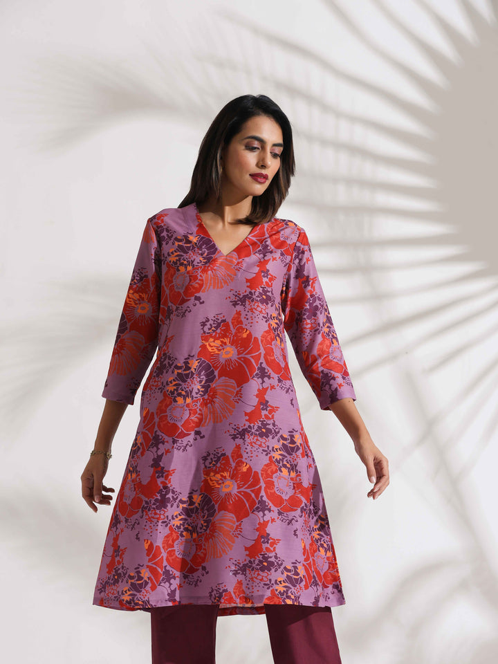 Purple Print Kurta Co-ord Set | SHOBITAM