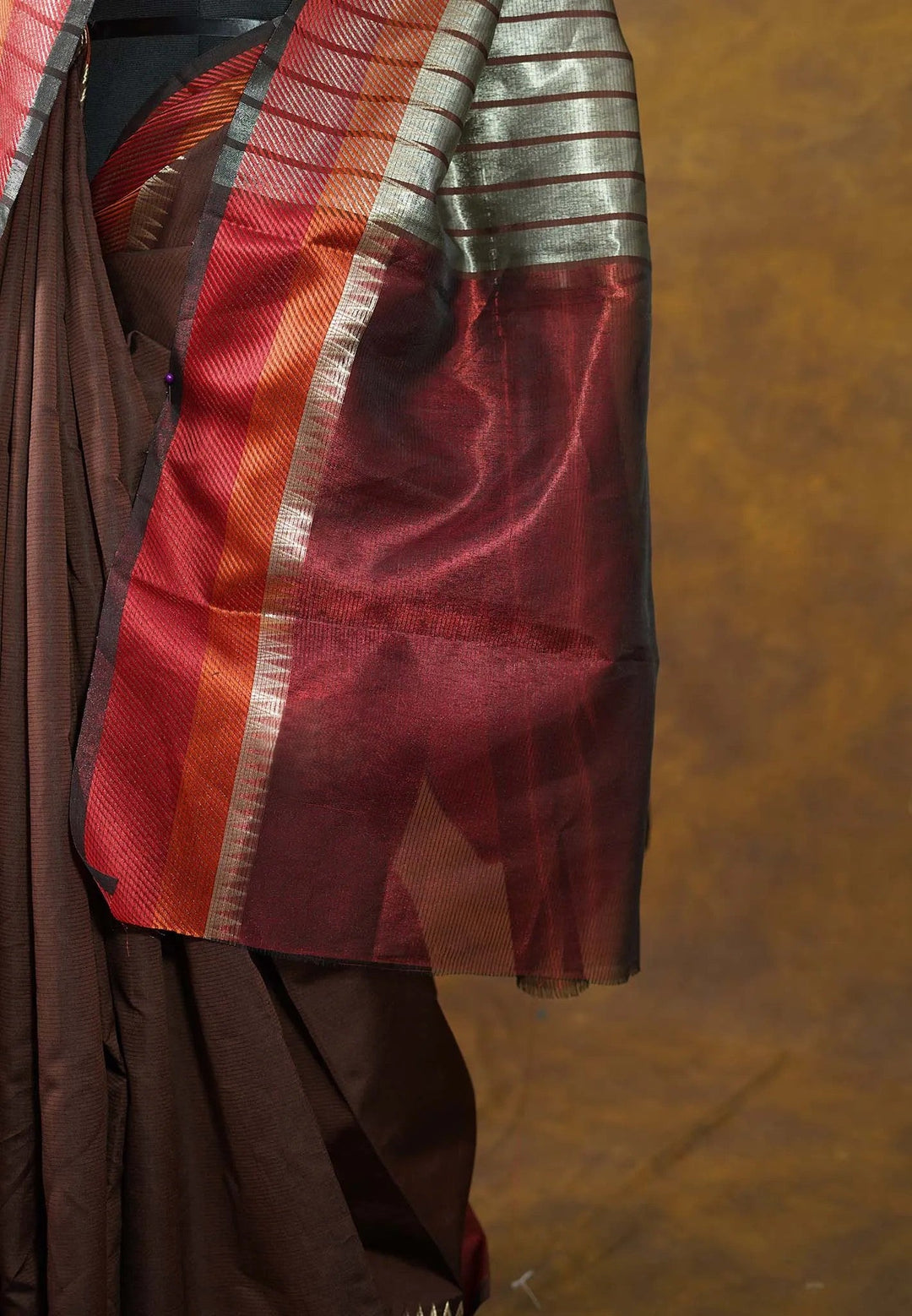 Taupe Grey and Brown - Patli Pallu Saree in Semi Silk Cotton | SHOBITAM