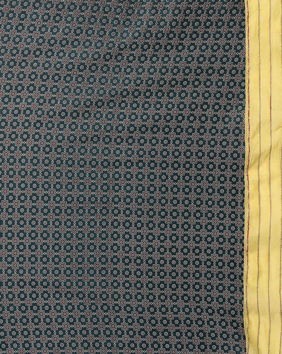 Yellow Green Ajrak Print Khesh Saree with Blouse piece | SHOBITAM
