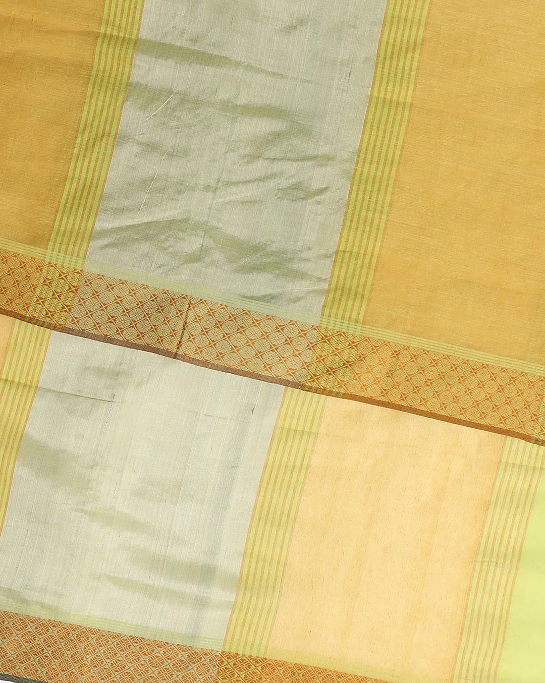 Lime green Golden Jacquard Cotton Saree