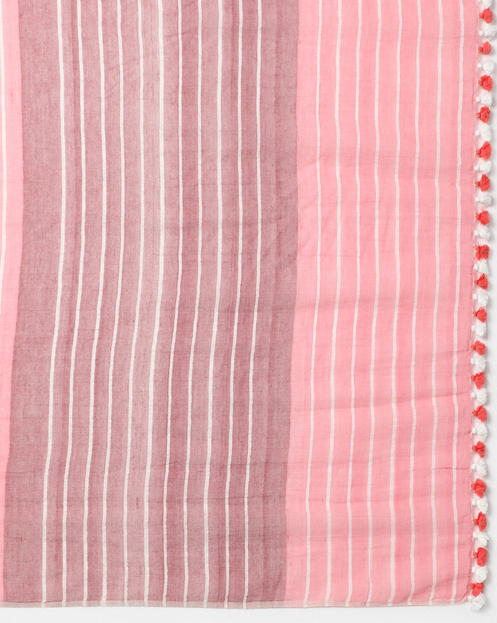 Handwoven Cotton Saree with pompoms | SHOBITAM