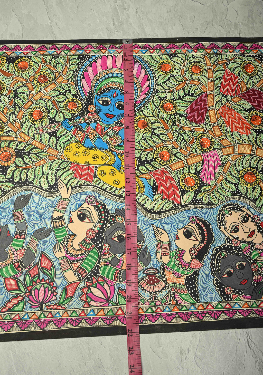 Krishna Leela Madhubani Hand Painting, Unframed, 30 x 22 | SHOBITAM