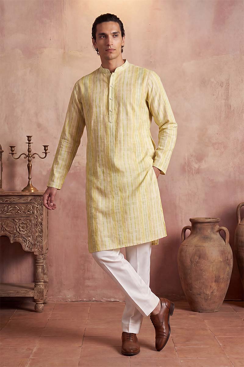 Mens Multi Silk Blend Abstract Printed Kurta With Trousers | SHOBITAM