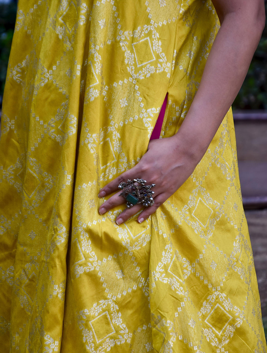 Lime Brocade Flared Kurta Set |  SHOBITAM