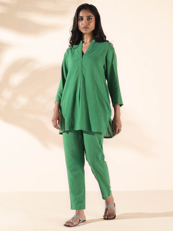 Green Cotton Relaxed Co-ord Set | SHOBITAM