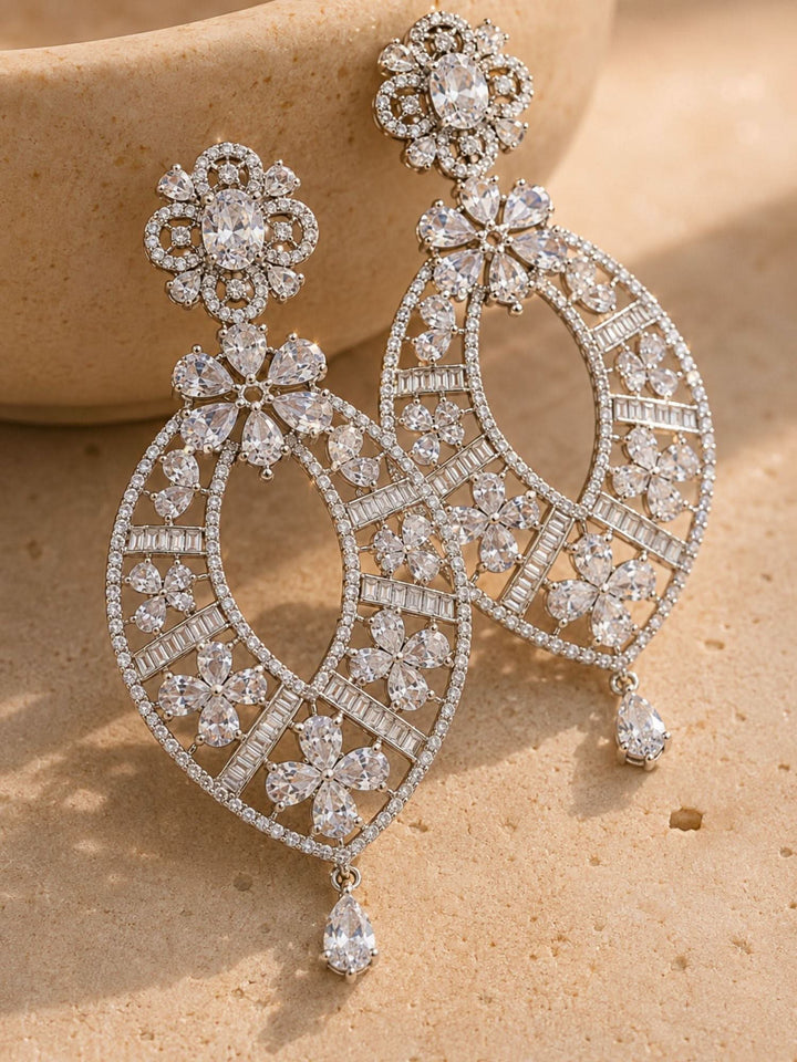 Crystal Floral Statement Earrings | SHOBITAM