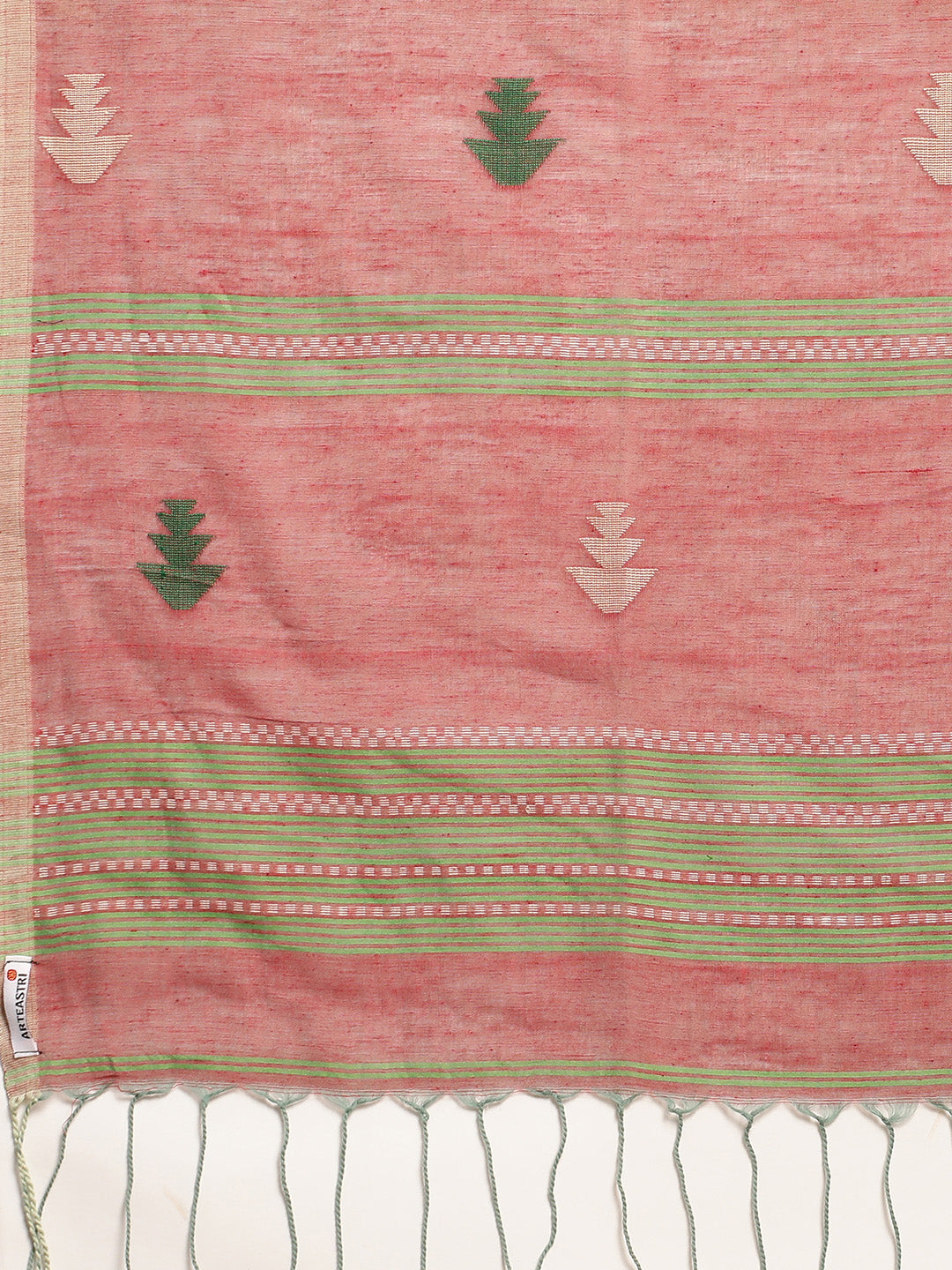 Pink Green Jamdani Cotton Saree | SHOBITAM
