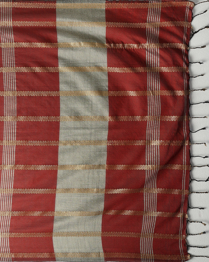 Maroon cotton Woven Saree with Blouse piece | SHOBITAM
