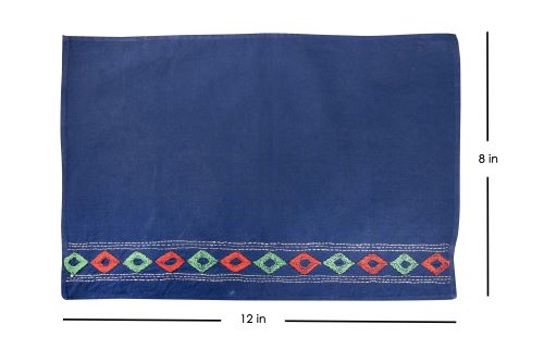 Blue, Red Kantha Cotton Table Mats- 4Pack | SHOBITAM