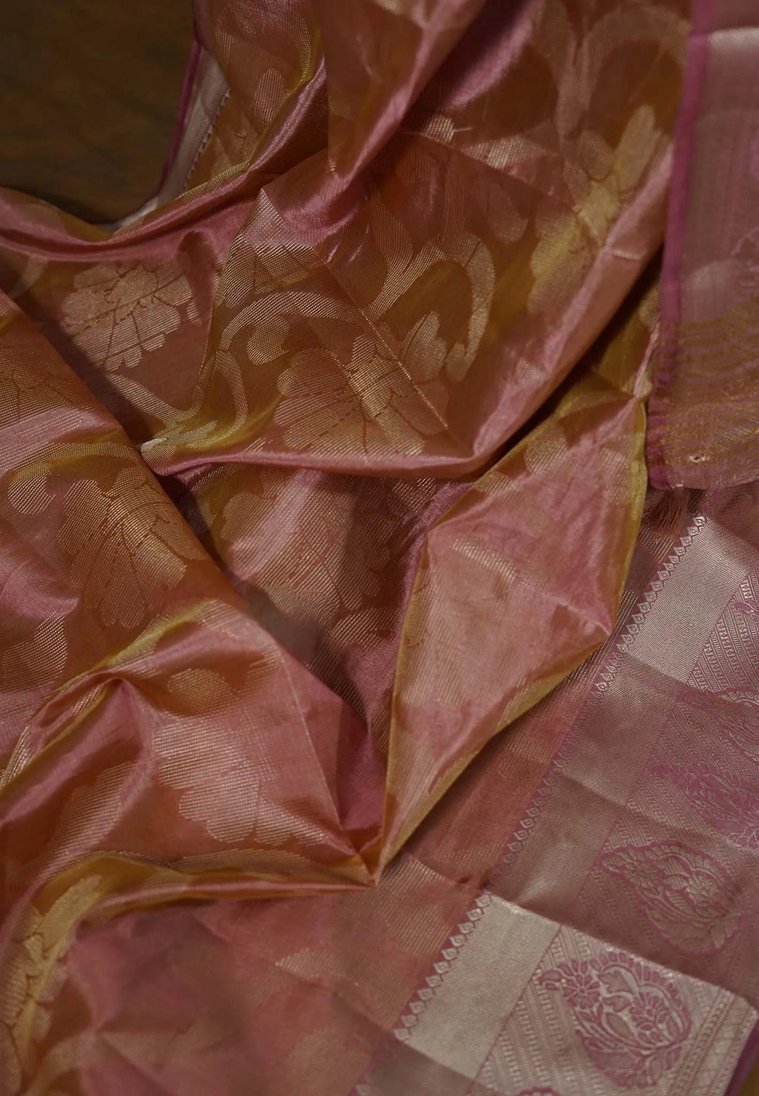 Onion Peach Semi Tussar Saree with Zari detailing | SHOBITAM