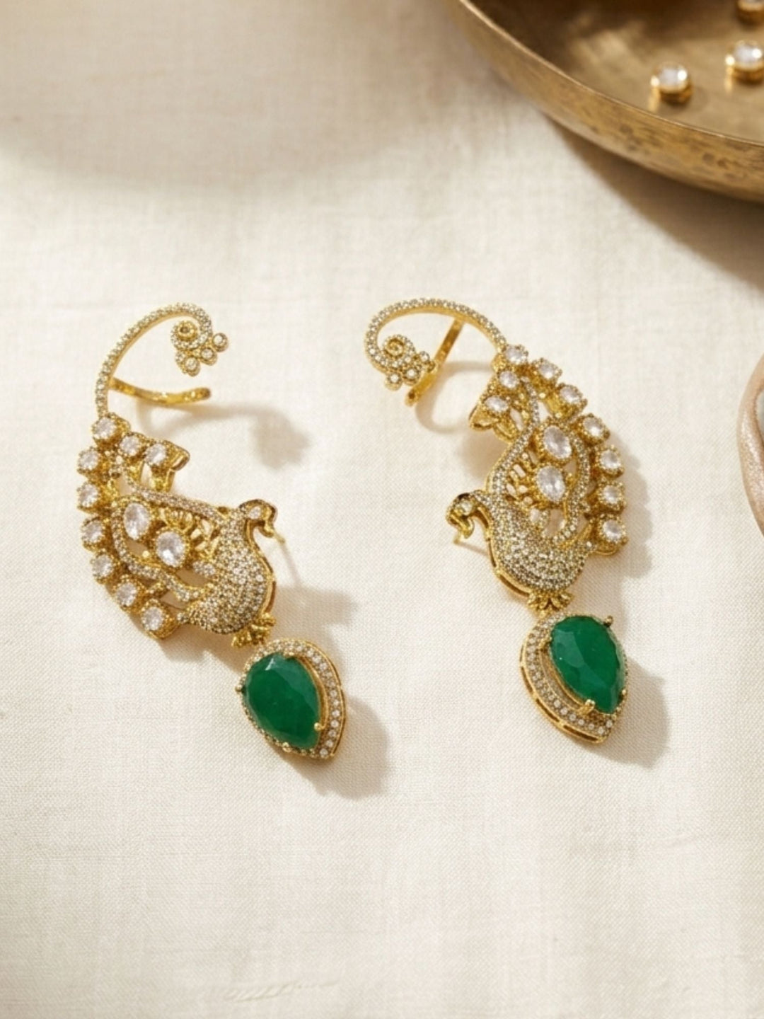 Peacock Design Kundan Necklace Set with Green Stone | Shobitam