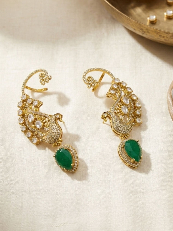 Peacock Design Kundan Necklace Set with Green Stone | Shobitam