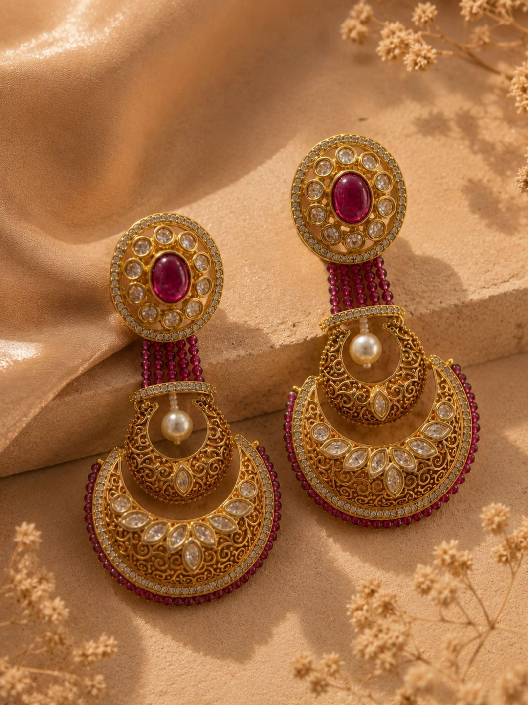 Chandbali Earrings in Gold Finish – Festive Wear | SHOBITAM