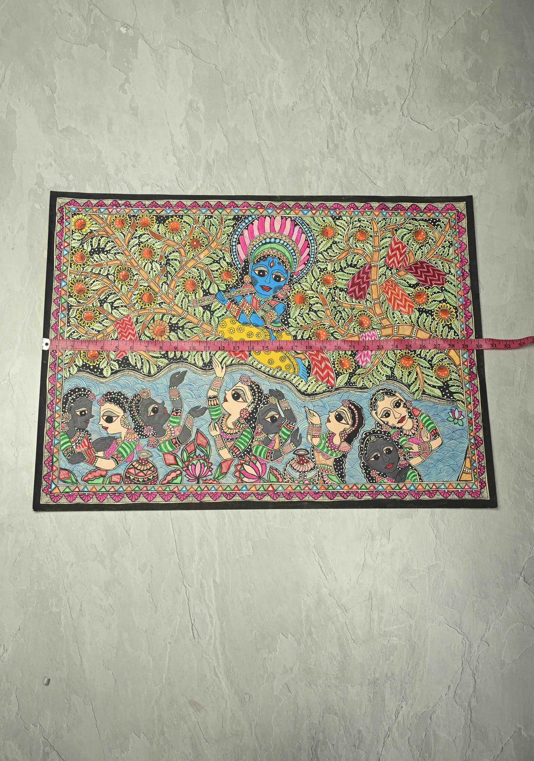 Krishna Leela Madhubani Hand Painting, Unframed, 30 x 22 | SHOBITAM