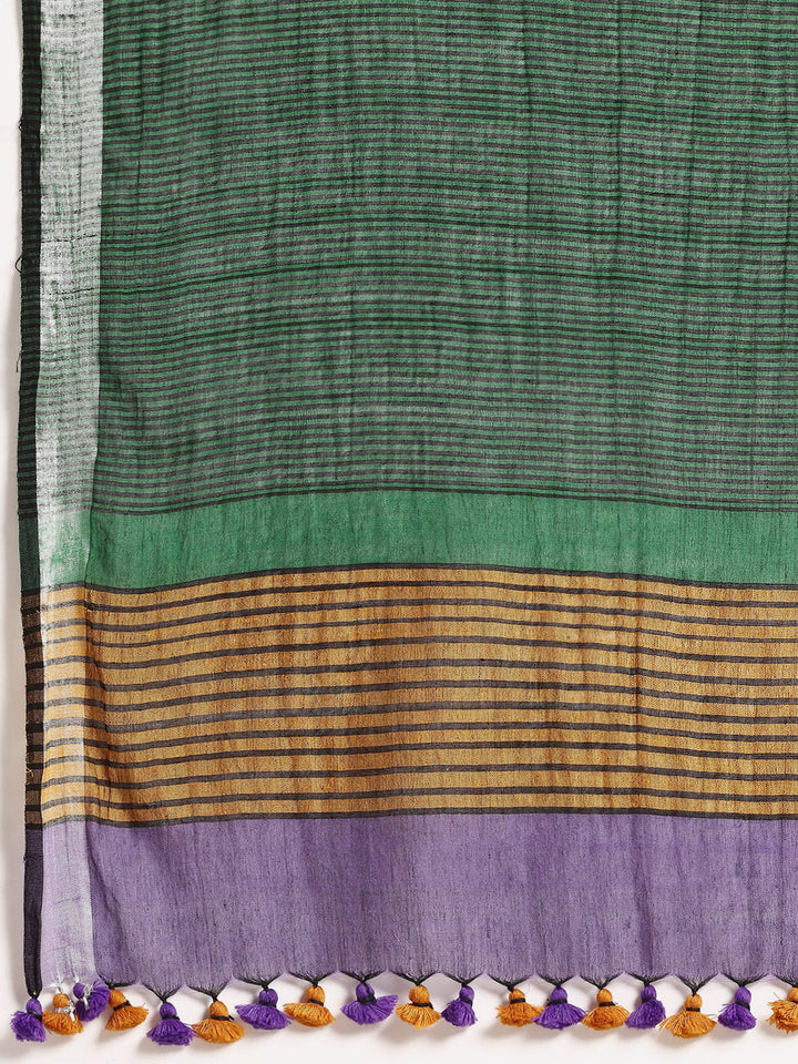 Violet Handloom Cotton Saree with Kantha Embroidery