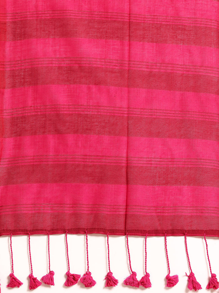 Maroon Magenta Solid Cotton Saree with Blouse piece | SHOBITAM