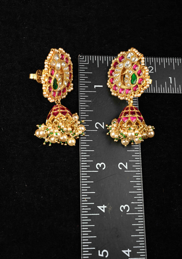 92.5 Pure Silver, 24 Ct Gold Plated Peacock Stud Jadau Jhumkas