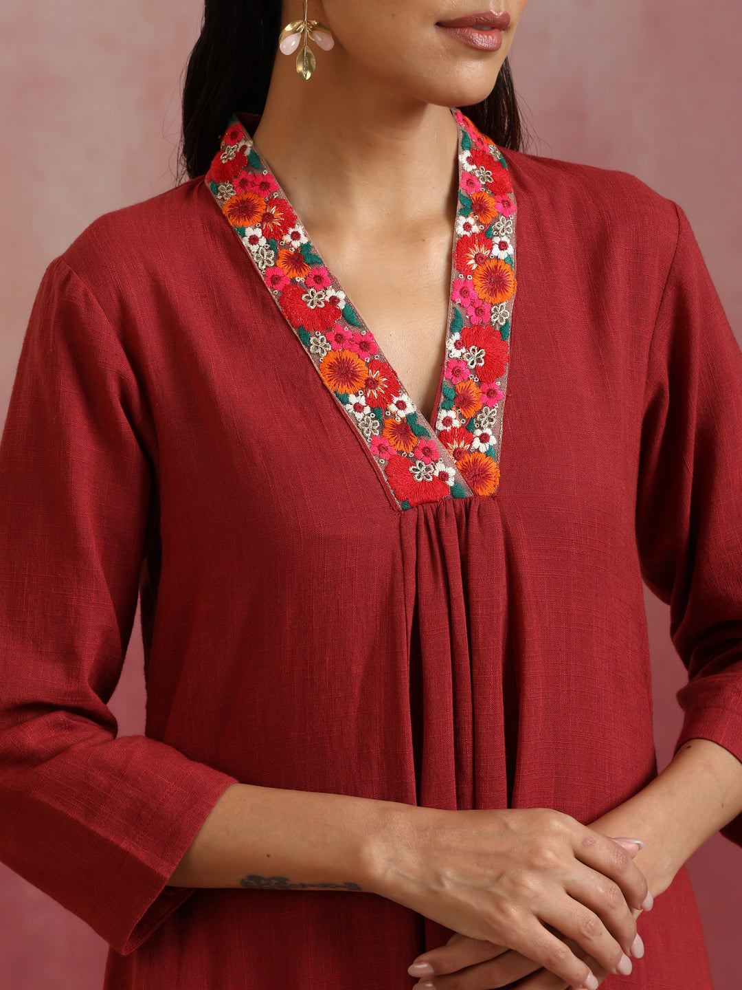 Maroon Cotton Dobby Kurta Set | SHOBITAM